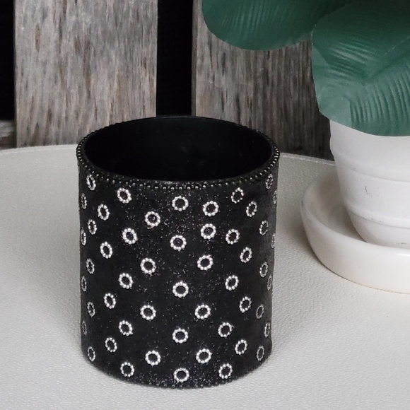 Target Other - NEW Target Lacquer Covered Sparkly Black & Silver Metal Cylinder Container